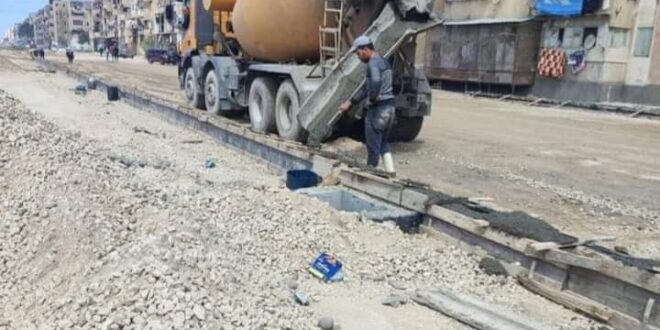 استمرار أعمال تطوير ورفع كفاءة شارع الحراسات (شارع البحيره)بحي الزهور